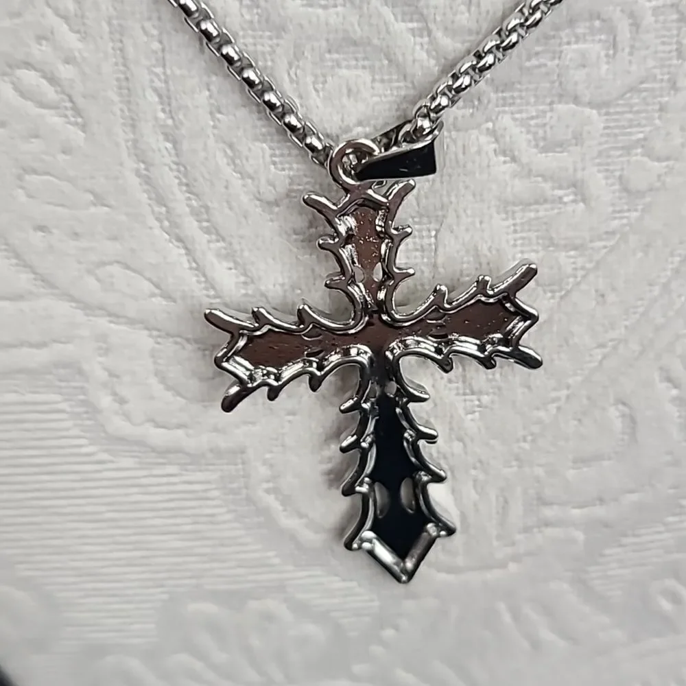 Stainless Steel Christian Cross Pendant Necklace Faith Jewelry NWT Minimalist